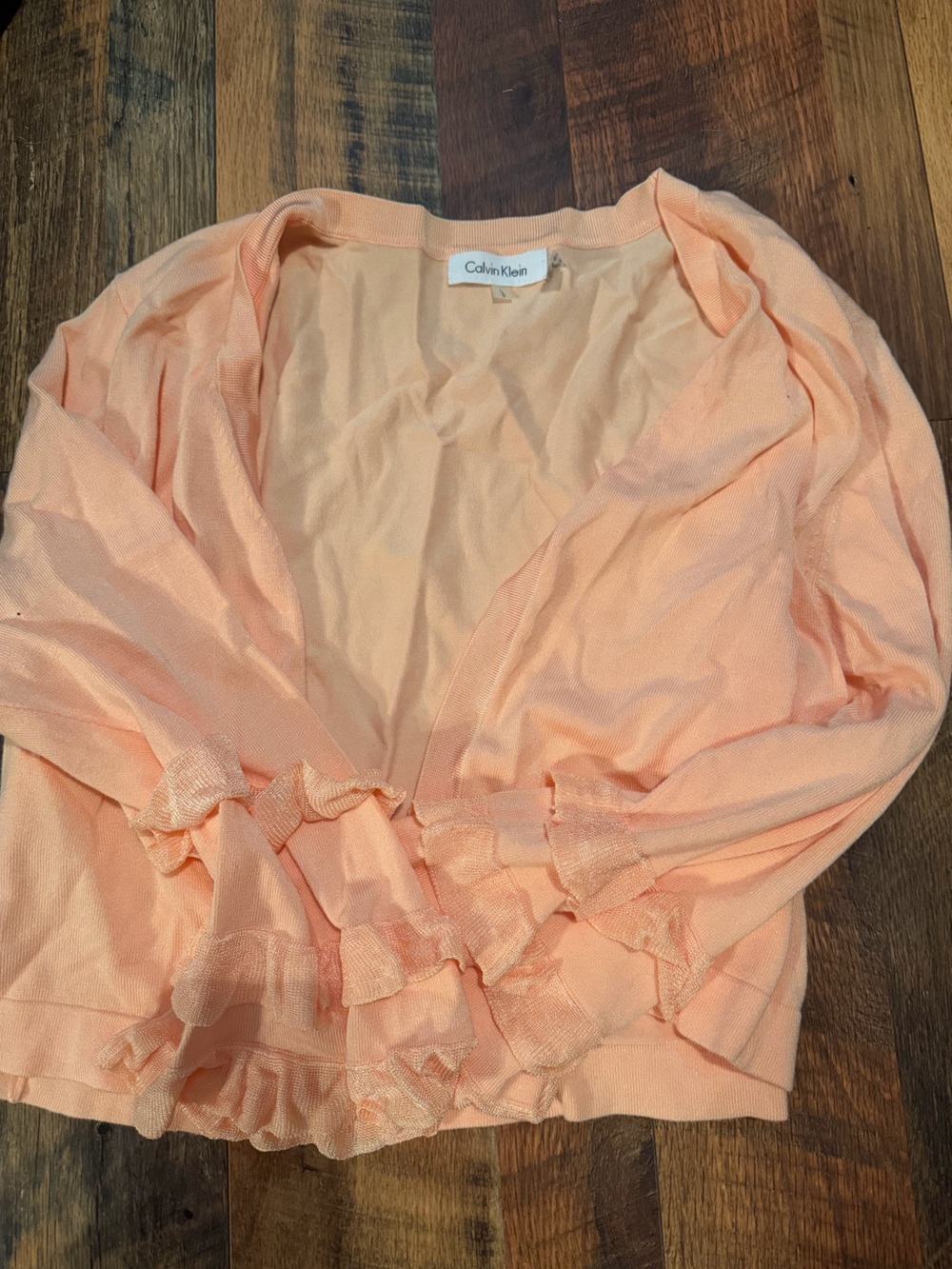 Calvin Klein Light Peach Knit Top with Ruffle Trim
